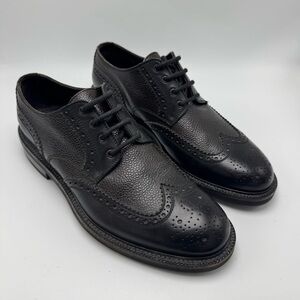 Ermenegildo Zegna Black Pebbled Leather Wingtip Derby Shoe US 9 EU 42 Dark Brown